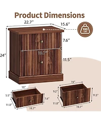 gaomon Fluted Nightstand with Drawers, Mid Century Modern Bedside Table, Brown Nightstand with Storage