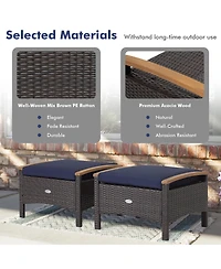 Gymax 2PCS Patio Ottomans Wooden Handles Rattan Knitting Foot Pedal