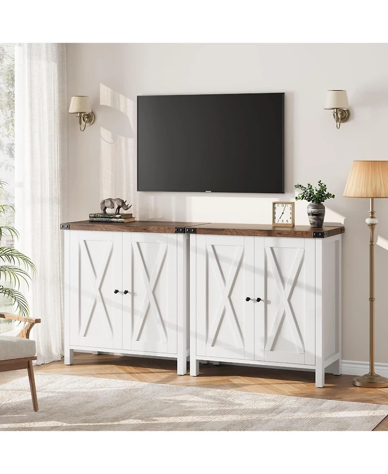 gaomon Small Storage Cabinet 2 Piece, Farmhouse Sideboard Buffet with 2 Doors & Adjustable Shelves, Entryway Console Cabinet for Living Room