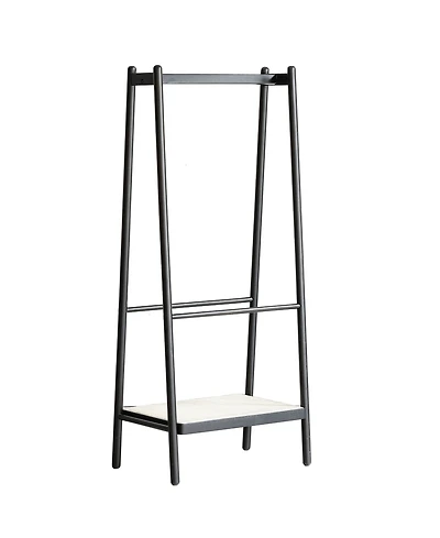 Rainsken Trapezoid Solid Oak Wood Clothes Rack, Standing Garment Racks with Shelves for Hanging Clothes