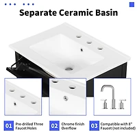 Sillysis Bathroom Vanity with Sink, Freestanding Solid Wood & Mdf Cabinet, Flip Drawer Adjustable Shelf for Storage