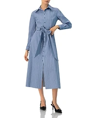 Ivonne Women's Striped Midi Collared Dress with Waist Tie