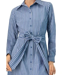 Ivonne Women's Striped Midi Collared Dress with Waist Tie