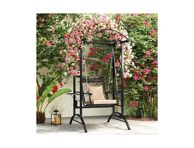 Slickblue Outdoor Porch Swing with Stand and Dual Trellises