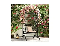 Slickblue Outdoor Porch Swing with Stand and Dual Trellises