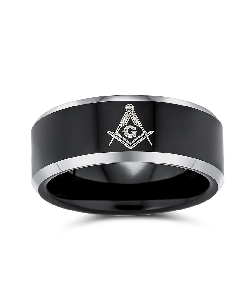 Bling Jewelry Square Compass Freemason Masonic Titanium Band Ring Silver Tone Comfort Fit 8MM