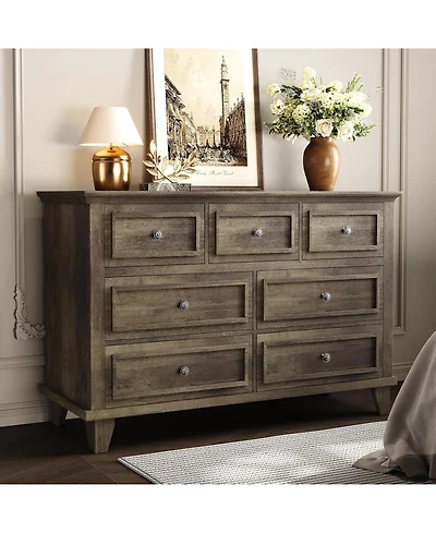 gaomon Modern 7-Drawer Wooden Dresser with Deep Storage and Metal Handles – Bedroom Chest of Drawers