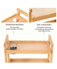 Yigii Solid Beechwood Art Cart with 3-Tier Shelves and Swivel Wheels