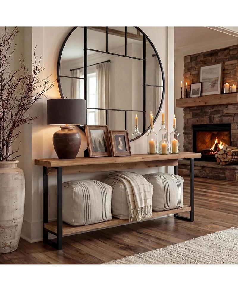 Tribesigns Solid Wood Live-Edge Console Table for Entryway, Farmhouse 63-Inch Narrow Long Sofa Table Behind Couch