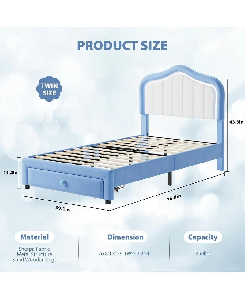 gaomon Upholstered Bed Frame with Storage Drawer Smart Led Headboard Kids Platform Wood Slats No Box Spring