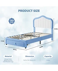 gaomon Upholstered Bed Frame with Storage Drawer Smart Led Headboard Kids Platform Wood Slats No Box Spring