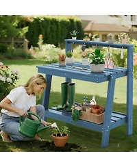 Yigii Outdoor gardening 3-tier shelf with angled legs and hooks