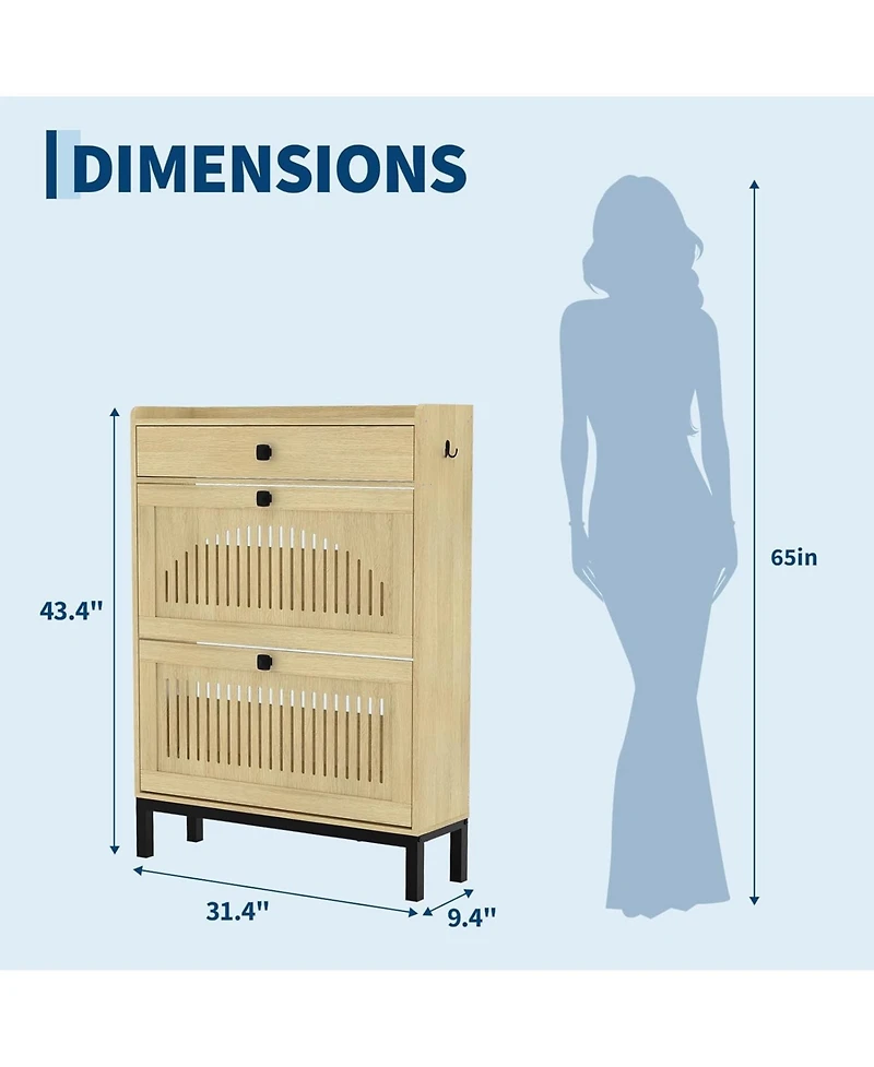 gaomon Wooden Shoe Storage Cabinet with 2 Turn Drawers Adjustable Shelves Large Top Drawer Hidden Freestanding Entryway Organizer