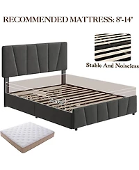 gaomon Linen Upholstered Bed Frame - Platform Bed Frame with 4 Storage Drawers & Adjustable Headboard, Wood Slat Support, No Box Sping Needed