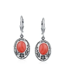 Bling Jewelry Western Style Floral Bezel Set Coral Dangle Earrings .