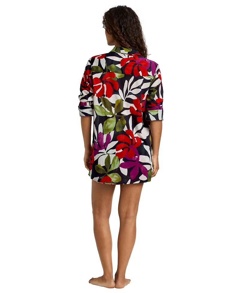 Lauren Ralph Women's Printed Swim Shirt and Shorts, 2-Pc. Set