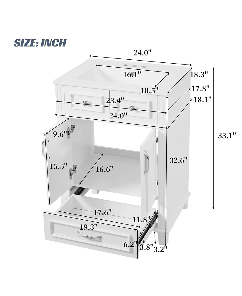 Sillysis Freestanding Bathroom Vanity with Ceramic Sink, Solid Wood Mdf Cabinet, Soft Close Drawer for Small Spaces