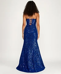 Emerald Sundae Junior's Floral Sequin Lace-Up Corset Gown