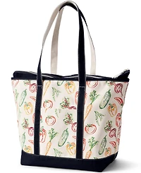 Lands' End Extra Large Print 5 Pocket Zip Top Long Handle Canvas Tote Bag