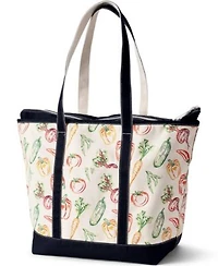 Lands End Extra Large 5 Pocket Zip Top Long Handle Canvas Tote Bag