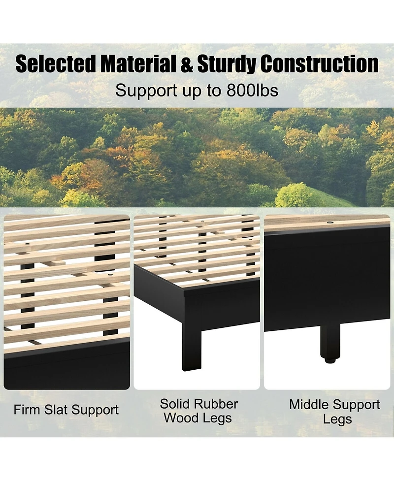 Gymax Bed Frame Platform Slat High Headboard Bedroom Rubber Wood Leg