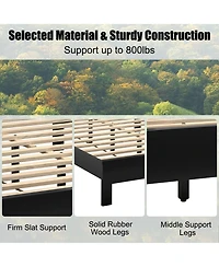 Gymax Bed Frame Platform Slat High Headboard Bedroom Rubber Wood Leg