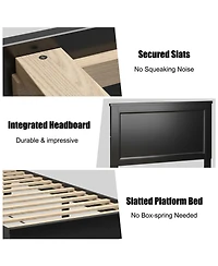 Gymax Size Bed Frame Platform Slat High Headboard Bedroom Rubber Wood Leg