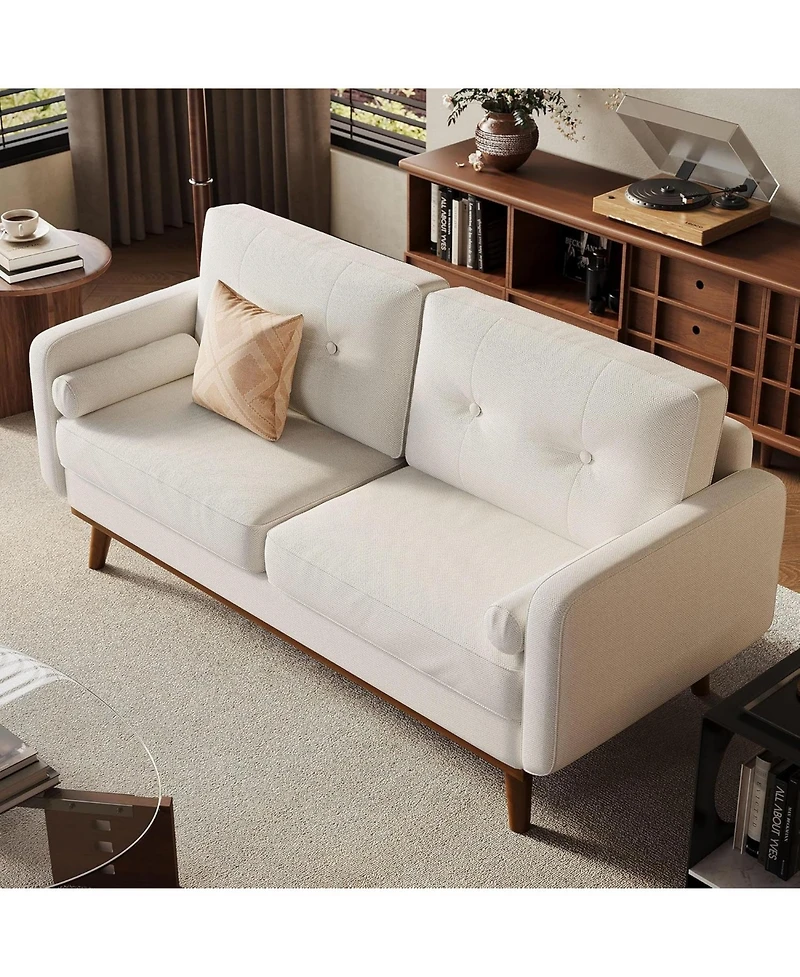 Gaomon 65" Mid Century Modern Loveseat Sofa, Linen Upholstered 2-Seater Couch, Deep Seat Love Seat for Living Room, Bedroom, Office, Small Space