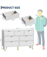 gaomon 7 Drawer Dresser, Modern Dresser for Bedroom, Wooden Chest of Drawer with Gold Metal Legs and Handles