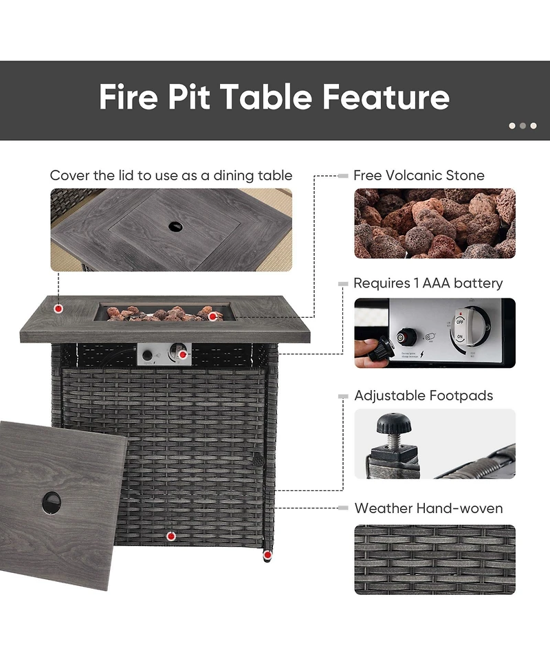 Gymojoy 4 Piece Patio Furniture Set with Fire Pit Table, Swivel Rocker Chair, Seat Sofa, Seats Outdoor Conversation for Lawn Garden Backyard