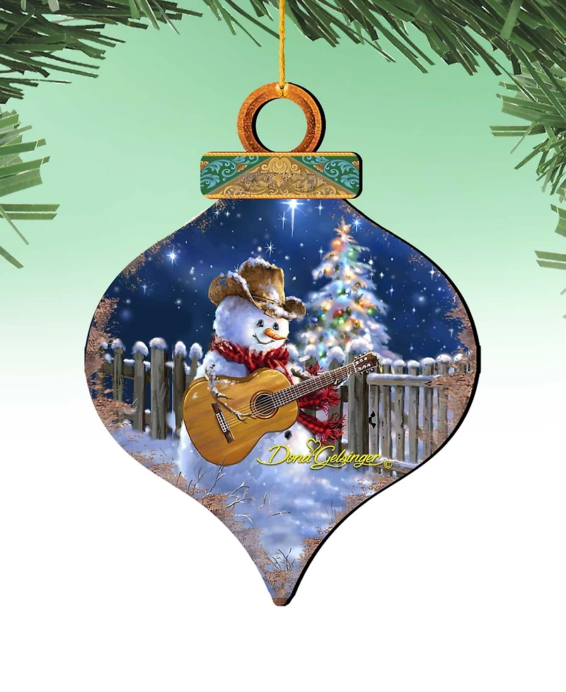 Designocracy by Dona Gelsinger Guitar Player Snowman Ornament, Set of 2