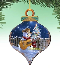 Designocracy by Dona Gelsinger Guitar Player Snowman Ornament, Set of 2