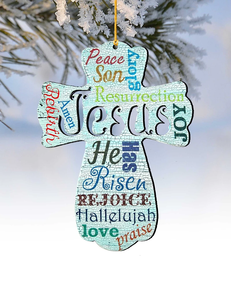 Designocracy 2 Piece Jesus Cross Easter Wood Ornament Set