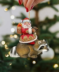 Designocracy Raccoon Santa Holiday Ornaments, Set of 2