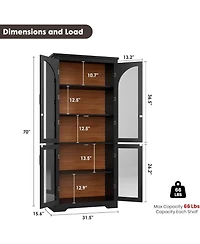 gaomon 70" Tall Kitchen Pantry Cabinet - Modern Display with 4 Arched Glass Doors and Adjustable Shelves, Versatile Cupboard Organizers