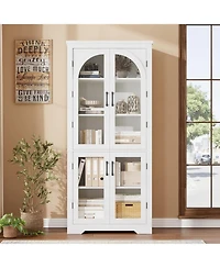 gaomon 70" Tall Kitchen Pantry Cabinet - Modern Display with 4 Arched Glass Doors and Adjustable Shelves, Versatile Cupboard Organizers