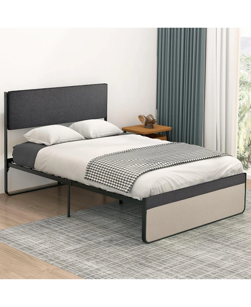 gaomon Full Platform Bed With Upholstered Headboard and Footboard Steel Slat Support Spacious Storage No Box Spring Needed