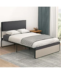 gaomon Full Platform Bed With Upholstered Headboard and Footboard Steel Slat Support Spacious Storage No Box Spring Needed