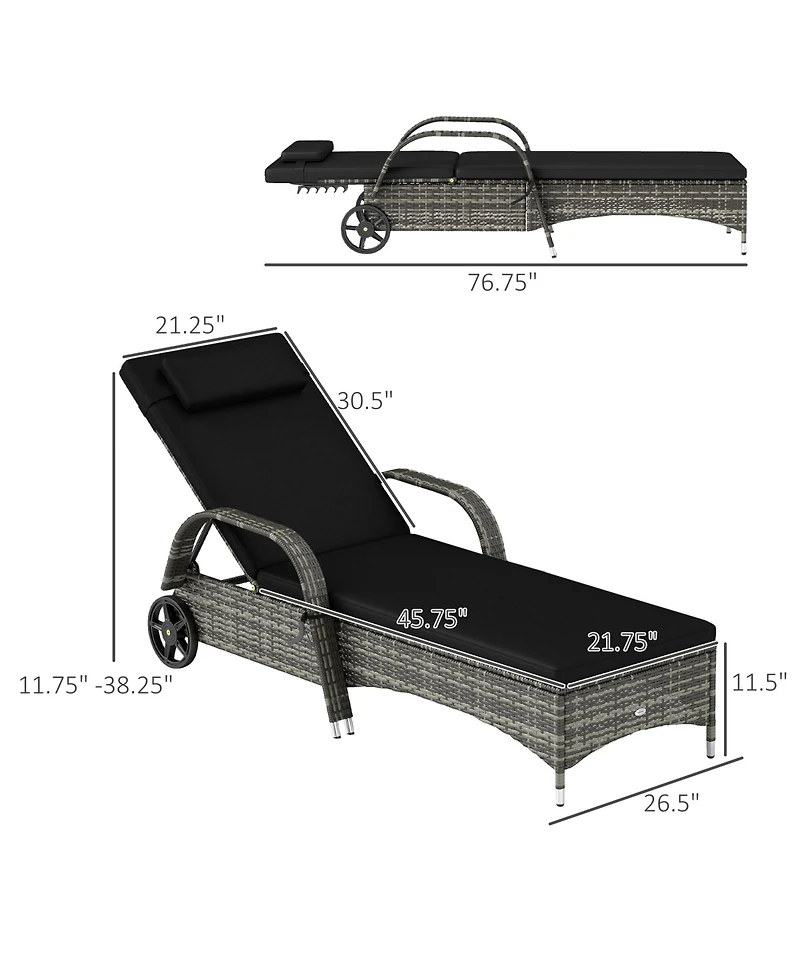 Outdoor 2 Pe Rat Sun Bathing Chairs w/ Cushions and Pillows,
