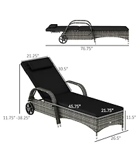 Outdoor 2 Pe Rat Sun Bathing Chairs w/ Cushions and Pillows,