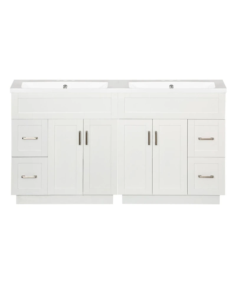 Sillysis 60" Double Sink Bathroom Vanity with Dual Smc Resin Basins, Soft Close Drawers & Adjustable Shelves for Large Bathrooms