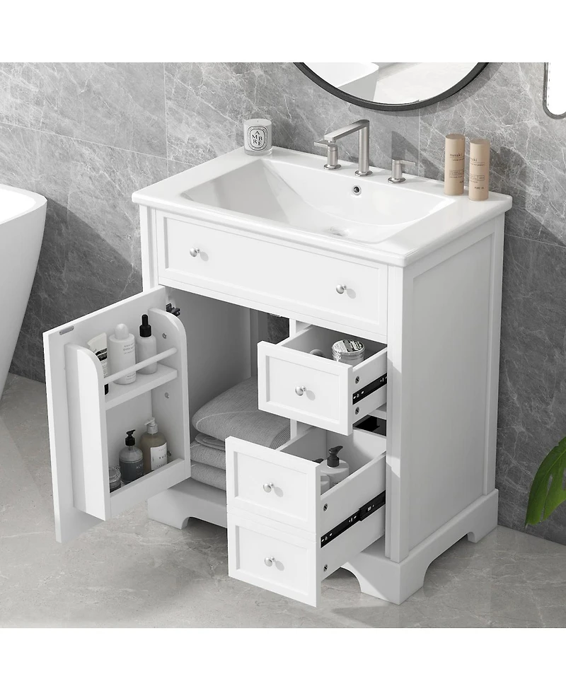 Sillysis Bathroom Vanity with Ceramic Sink, Solid Wood Frame, 2 Drawers & Soft Close Cabinet, Ample Storage