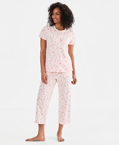 Charter Club Women's 2-Pc. Cotton Printed Cropped Pajamas Set