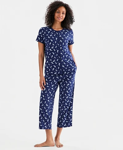 Charter Club Women's 2-Pc. Cotton Printed Cropped Pajamas Set
