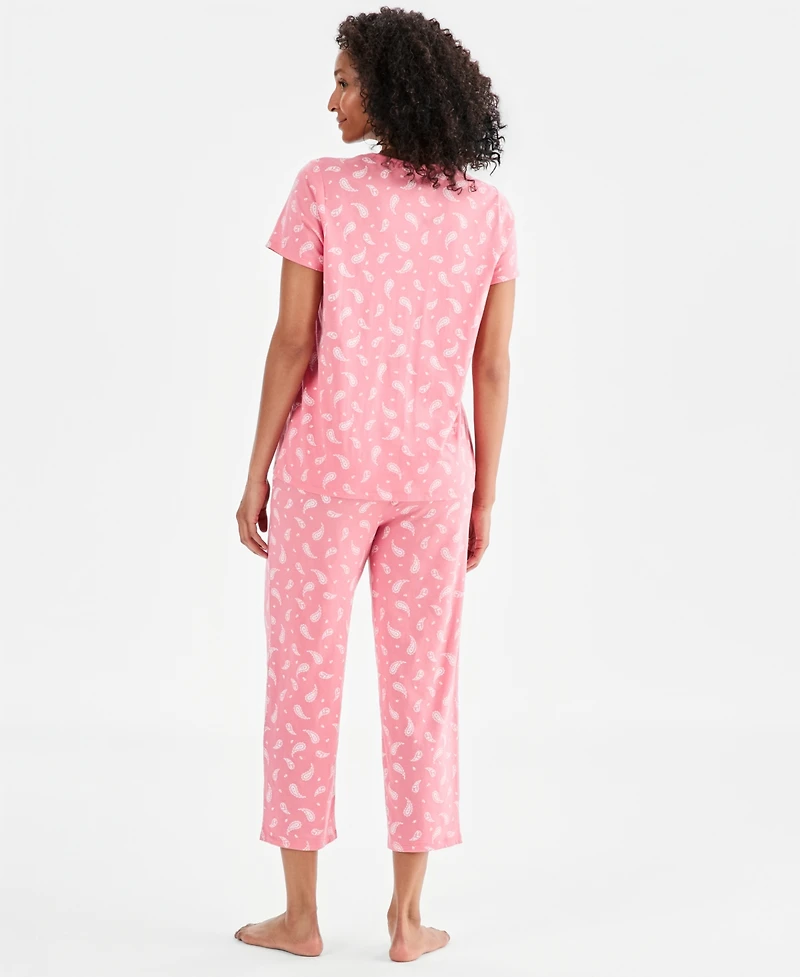 Charter Club Women's 2-Pc. Cotton Printed Cropped Pajamas Set