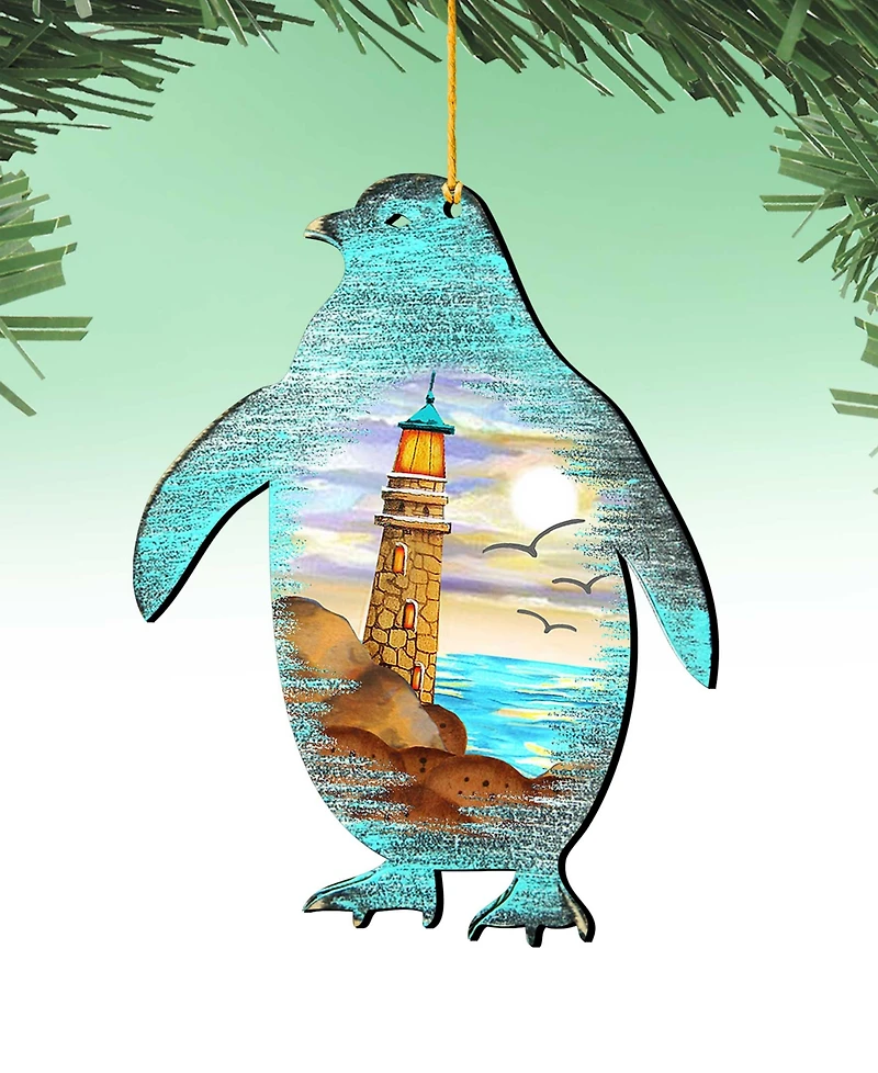 Designocracy Penguins Wooden Ornaments Set of 2