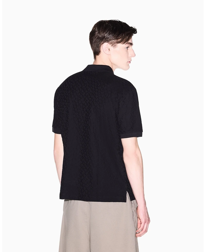 A|X Armani Exchange Men's Short Sleeve Mercerized Cotton All Over Logo Print Polo Shirt