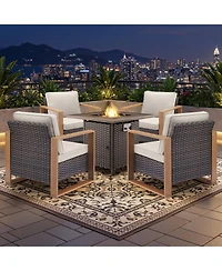 Gymojoy Outdoor Furniture with Fire Pit -Patio Table and Chairs Set of 4 Patio Club for Deck Porch Garden Poolside Backyard