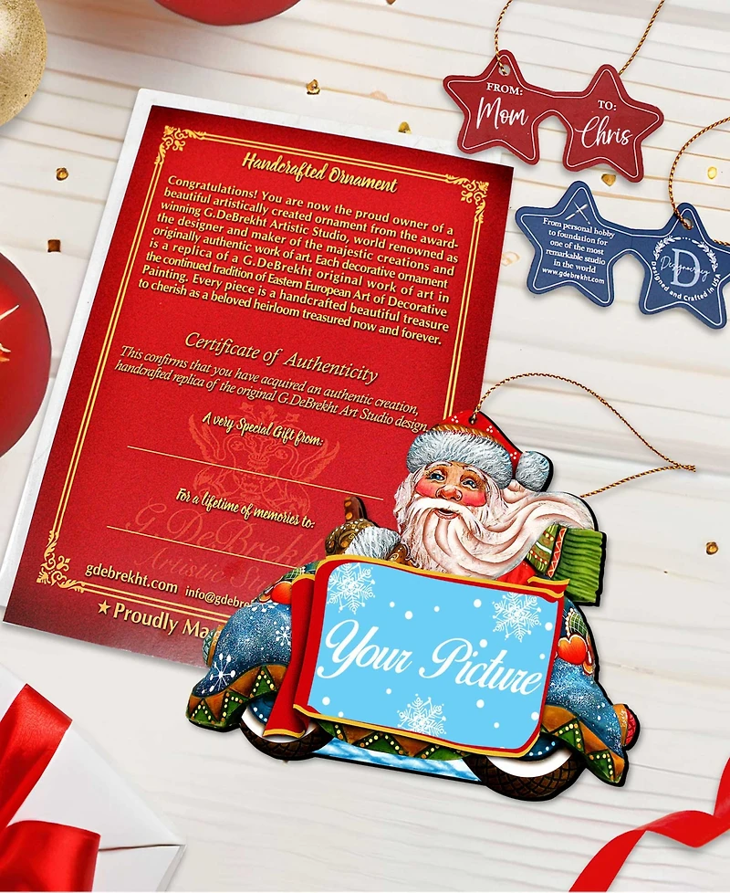 Designocracy Merry Christmas Santa Picture Frame Ornament, Set of 2