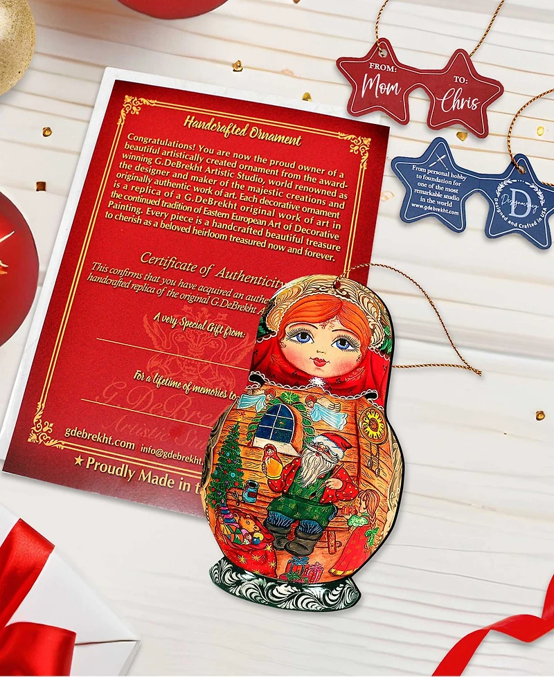 Designocracy Matreshka Doll Wooden Ornaments, Set of 2